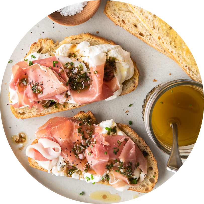 how to make prosciutto bruschetta with burrata and chive dressing modified
